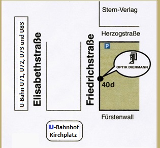 Anfahrtsskizze zur Friedrichstrasse 40d in 40217 D�sseldorf Optik Dienmann